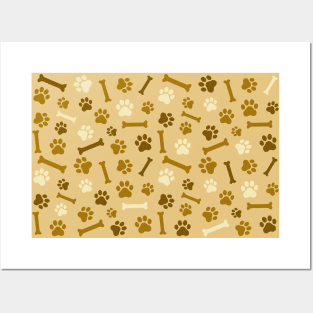 Pet - Cat or Dog Paw Footprint and Bone Pattern in Brown Tones Posters and Art